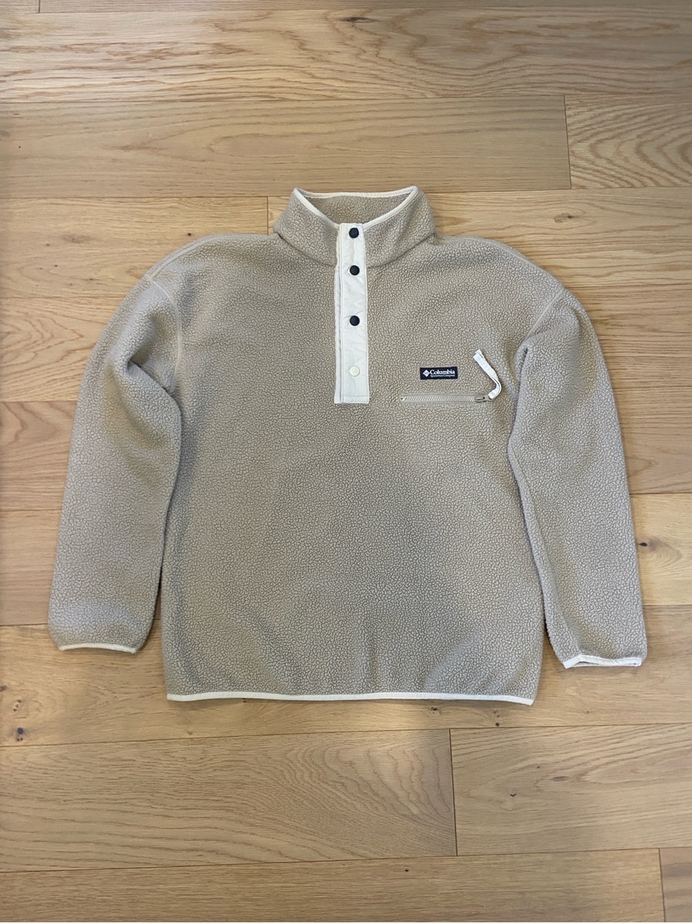 Vintage Columbia Tan Sherpa Deep Pile Fleece Quarter Button-Up Size Large